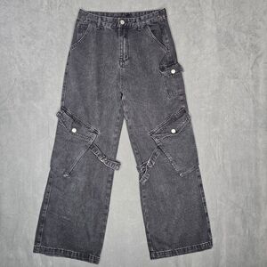 Cider Women's Cargo Tie Denim Jeans Wide Leg Size Med Utility Casual Boho A2-13